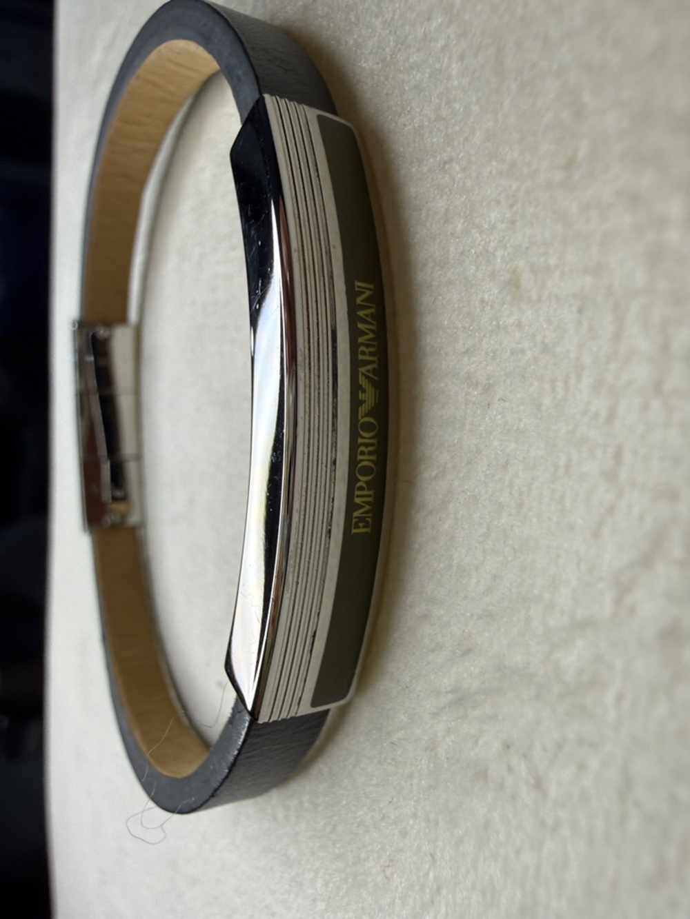 Emporio Armani Leather Bracelet with Silver Plate